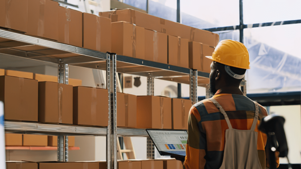 Warehouse worker using inventory software